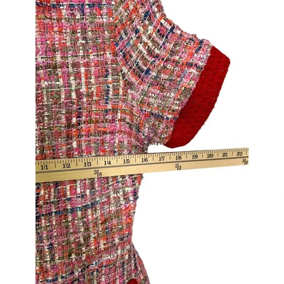 Alexia Admor Tweed Mini Dress Pink Red Sequin Gold Button Front Size 2 - Picture 7 of 9